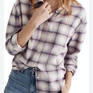 Madewell Flannel Kempton Linbrook Lavender Cream Plaid Button-Up Shirt XSMALL
